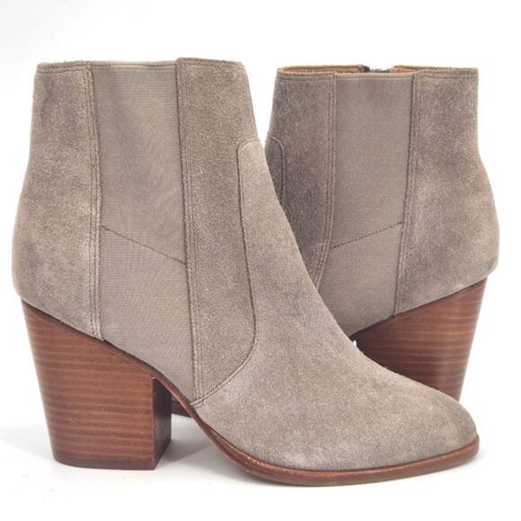 New Soludos Emma Gray Leather Suede Ankle Boots Booties Womens Size 7.5 - Picture 1 of 9